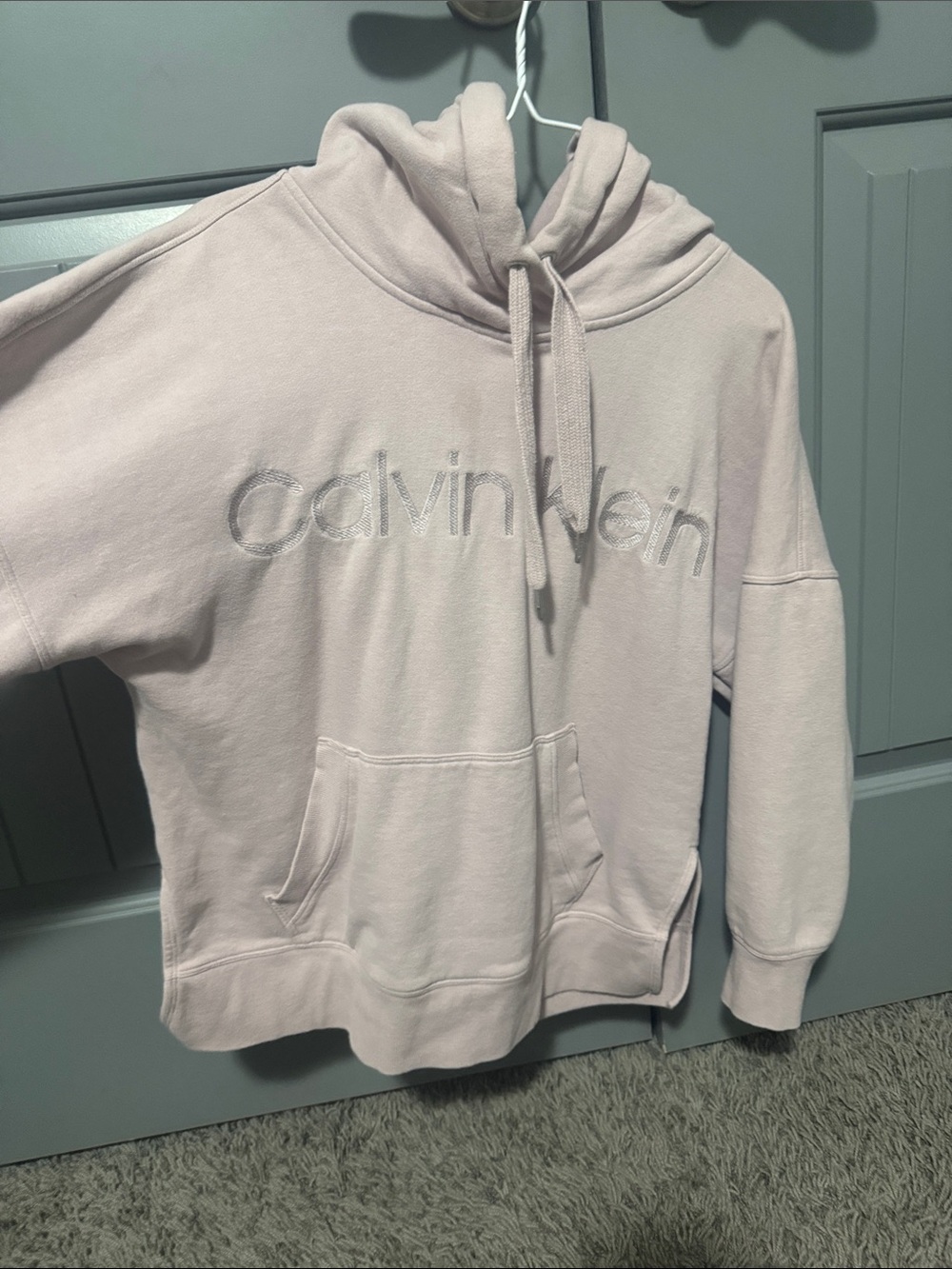 Calvin Klein Pale Pink Embroidered Logo Cowl Hoodie